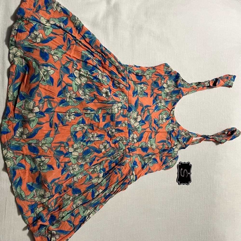 Free People Orange and Blue Floral Mini Dress